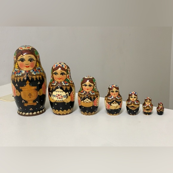 Vtg Soviet Era USSR Russian Female 7 Generation Textured Matryoshka Dolls - Picture 11 of 16